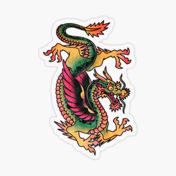 Salty-Dog2 American Traditional Dragon Grunge Transparent Sticker