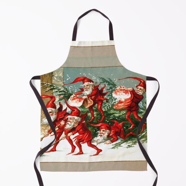 Item preview, RED CHRISTMAS ELVES SWEEPING SNOW designed and sold by BulganLumini.