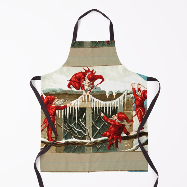 Item preview, RED CHRISTMAS ELVES DECORING HOME WITH ICICLES IN SNOW designed and sold by BulganLumini.
