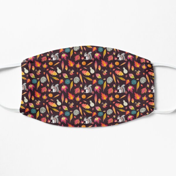 FALL FEST PATTERN - squirrels, leaves and pumpkins Flat Mask