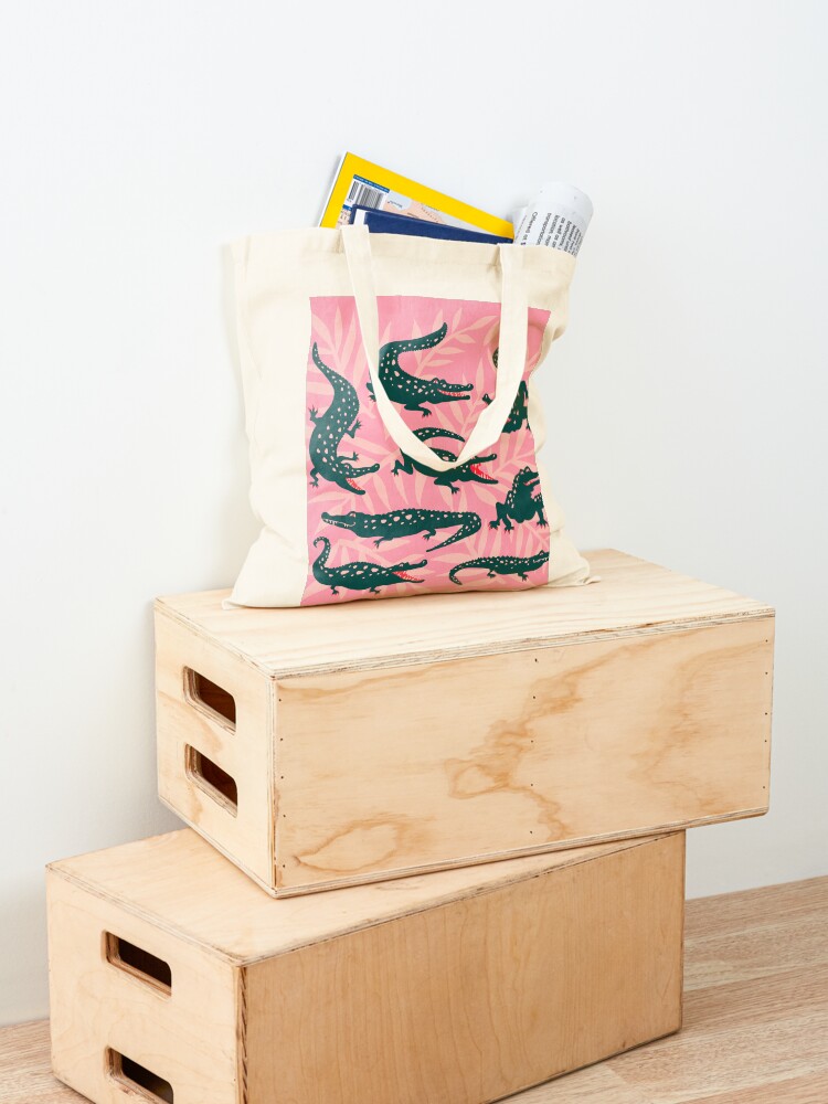 Thumbnail 4 of 5, Tote Bag, Alligator Collection – Pink & Teal designed and sold by catcoq.