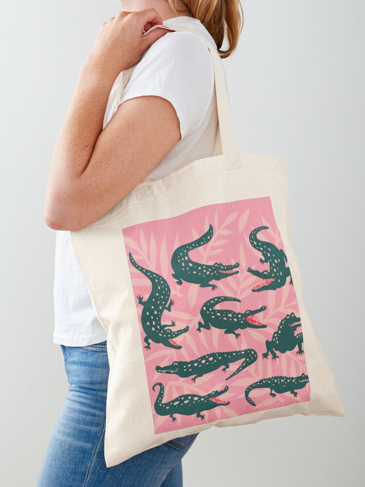 Thumbnail 1 of 5, Tote Bag, Alligator Collection – Pink & Teal designed and sold by catcoq.