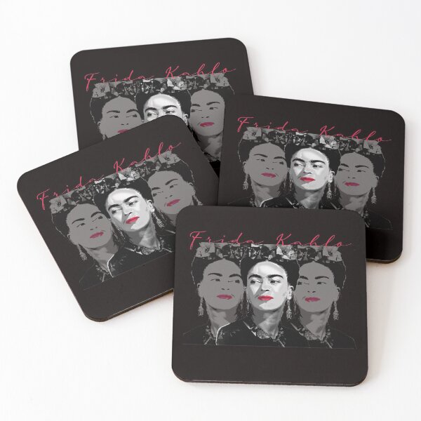 Item preview, Frida Kahlo Triptych Portrait in Black and White with Red Name designed and sold by AHMTheBeesTees.