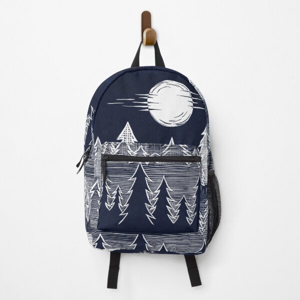 Item preview, Misty, Moonlit Trees Linocut in Blue and White designed and sold by Maddy Bennett.