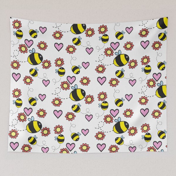 Item preview, Bee floral heart pattern designed and sold by Hitherto.