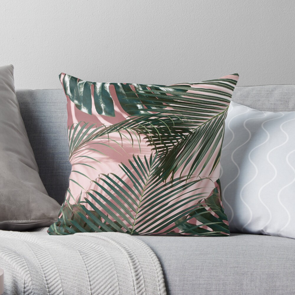 Pink tropical leaves Throw Pillow