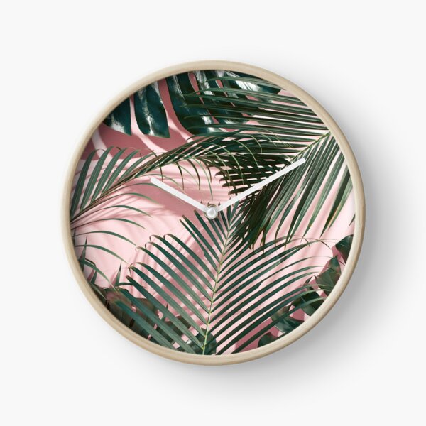 Pink tropical leaves Clock