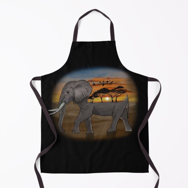 Item preview, African Elephant Sunset Silhouette, Black Background designed and sold by Zurickdesigns.