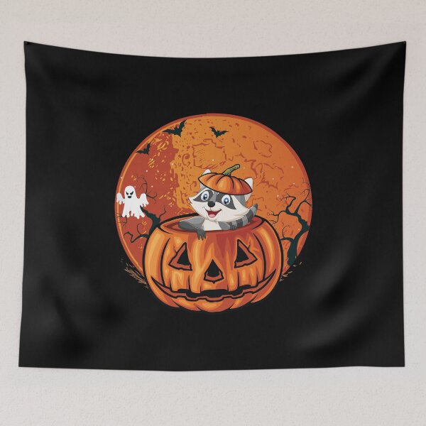 Aperçu de l'œuvre Raccoon In A Jack O 'Lantern Ghost Bats Produit d'Halloween créée et vendue par BUBLTEES.