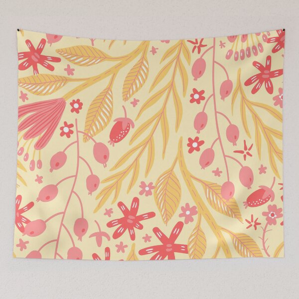 Item preview, Pink and Yellow Flower & Leaves Pattern designed and sold by moxsto.