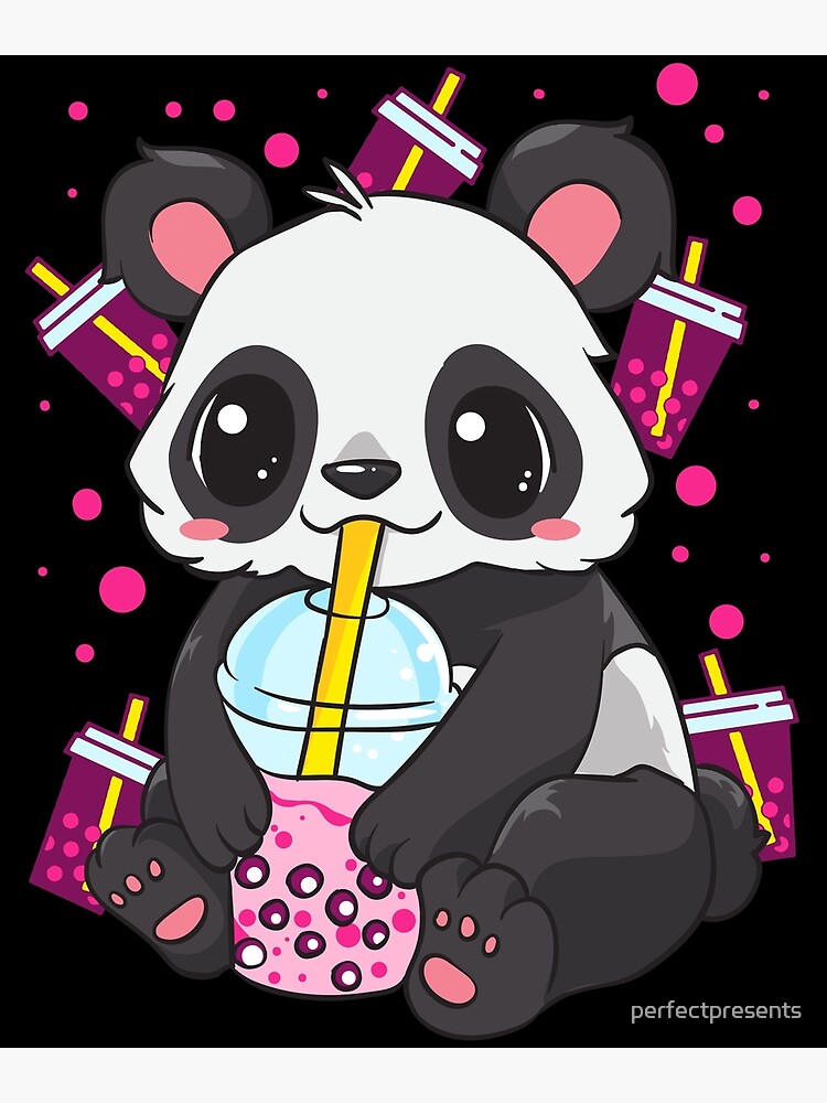 Panda Bear Drinking Boba Tea Kids Funny Gift' Sticker