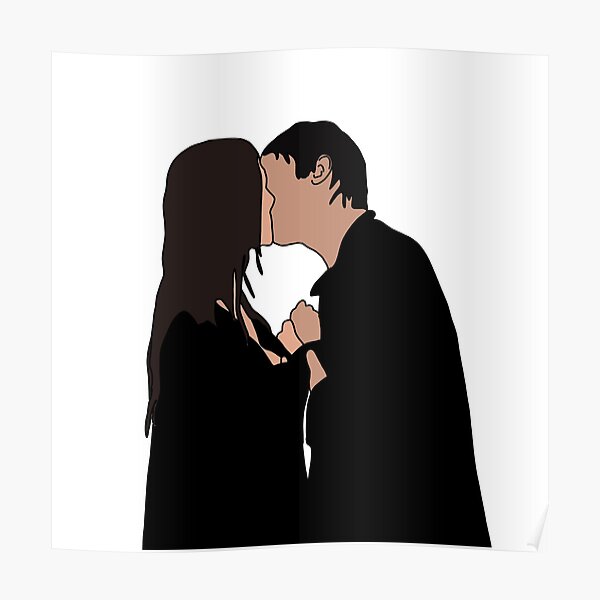 "Damon and Elena Rain Kiss" Poster for Sale by Faithmichele Redbubble