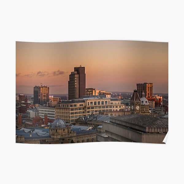 Sunset over Birmingham Skyline looking over the Museum and Art Gallery Poster