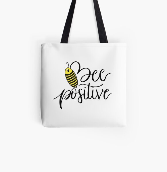 Bee Positive All Over Print Tote Bag