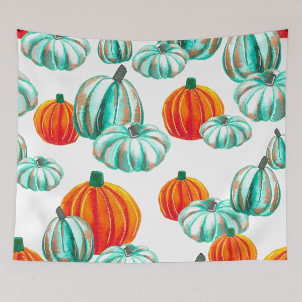 Item preview, Watercolor Halloween Pumpkins - Orange & Teal designed and sold by monitdesign.