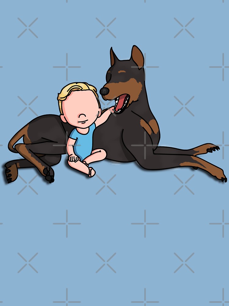 Baby's Keeper - Blonde Boy With His Pet Doberman Pinscher Baby's Keeper - Blonde Boy With His Pet Doberman Pinscher