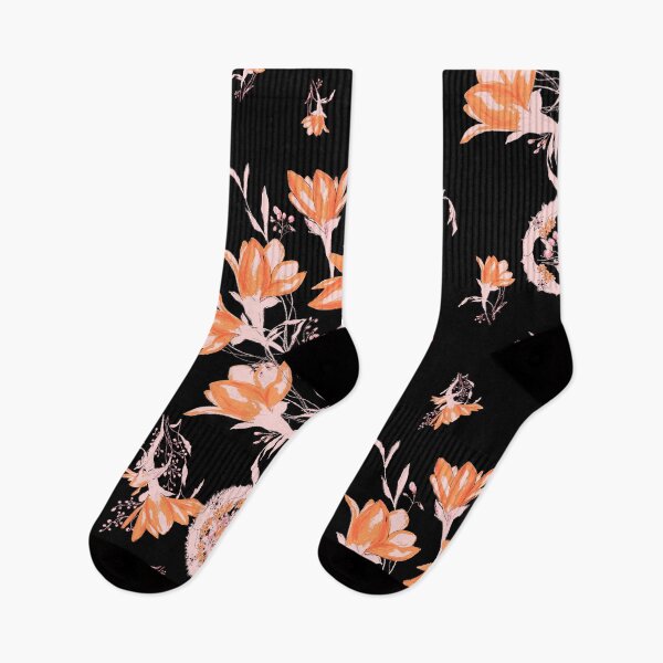 Item preview, Orange flowers on black - orange, black designed and sold by WzoryOzdobne.