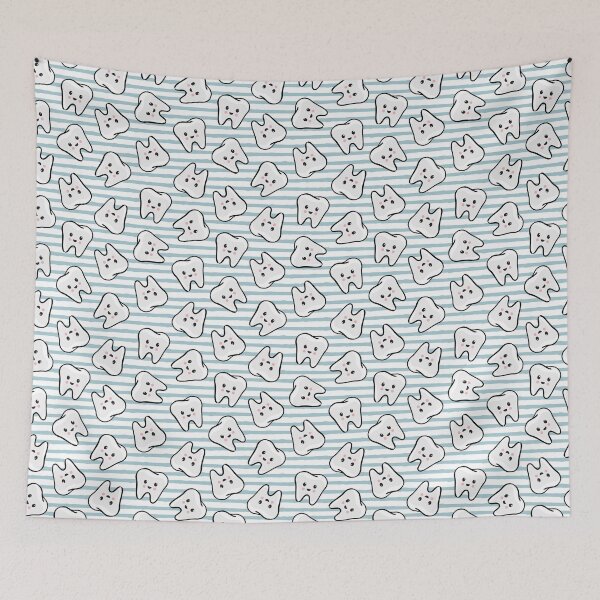 Item preview, happy teeth on blue stripes - dentistry  designed and sold by littlearrow.
