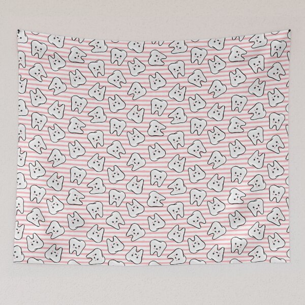 Item preview, happy teeth on pink stripes - dentistry  designed and sold by littlearrow.