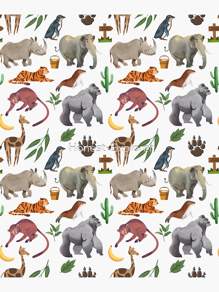 zoo animals print sticker by honest explorer redbubble