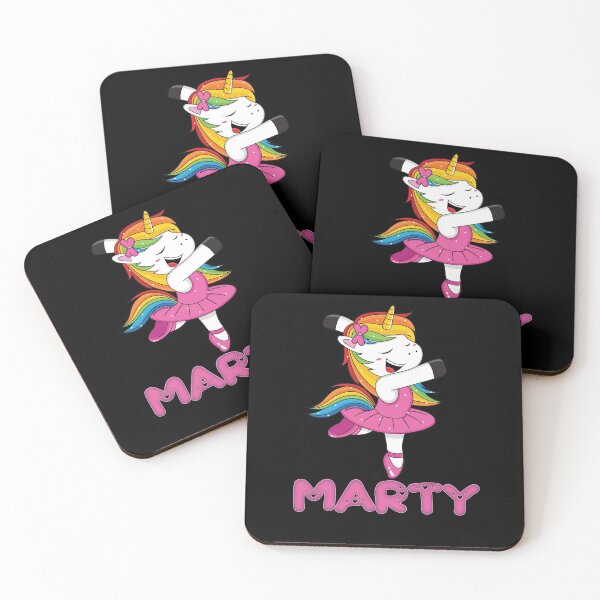 Marty Pink Marty The Dancing Unicorn - Special Personalised Gift For Marty Coasters (Set of 4)