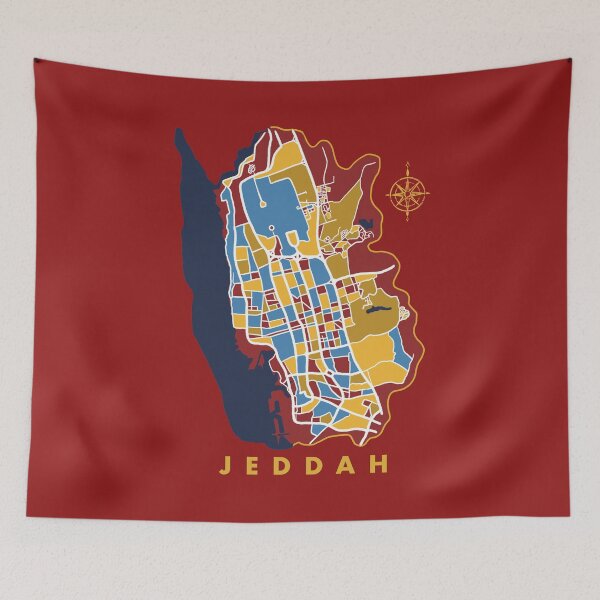 Item preview, Jeddah, Saudi Arabia in yellow, mustard, white, blue and red designed and sold by CreatEVEdesign.
