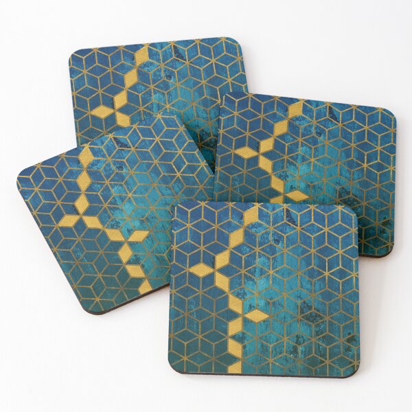 Item preview, Teal and Aqua Graphic Gold Cubes Pattern designed and sold by T-shirt-Designs.