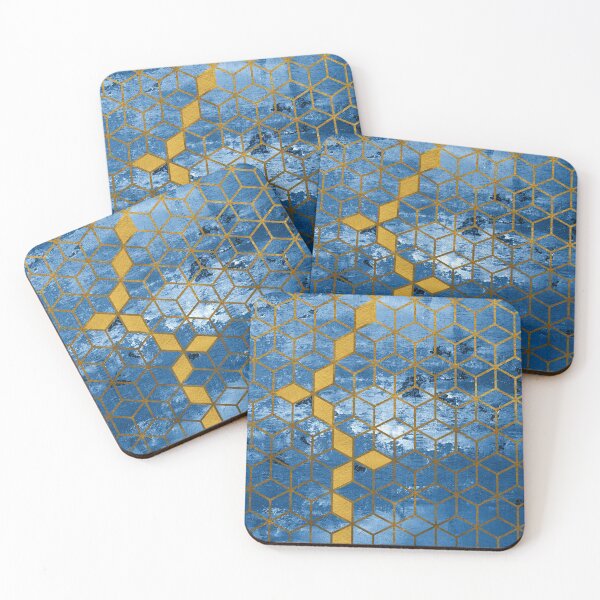 Item preview, Blue and Aqua Graphic Gold Cubes Pattern designed and sold by T-shirt-Designs.