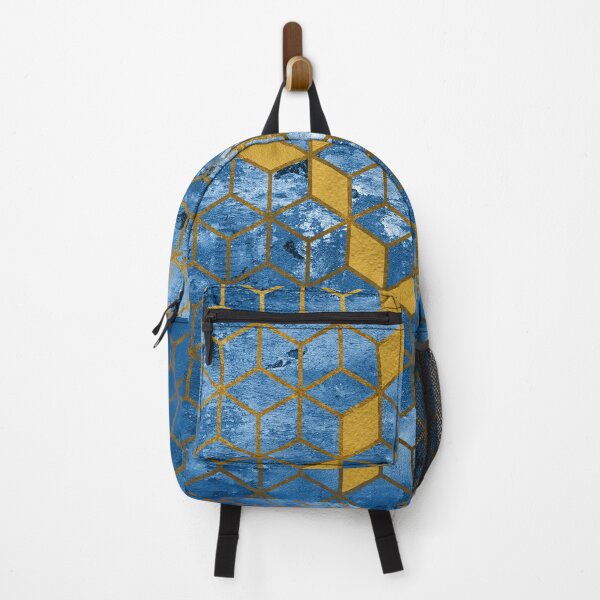 Item preview, Blue and Aqua Graphic Gold Cubes Pattern designed and sold by T-shirt-Designs.
