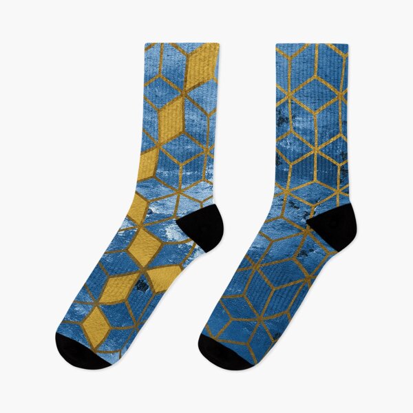 Item preview, Blue and Aqua Graphic Gold Cubes Pattern designed and sold by T-shirt-Designs.