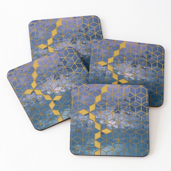 Item preview, Blue and Purple Graphic Gold Cubes Pattern designed and sold by T-shirt-Designs.