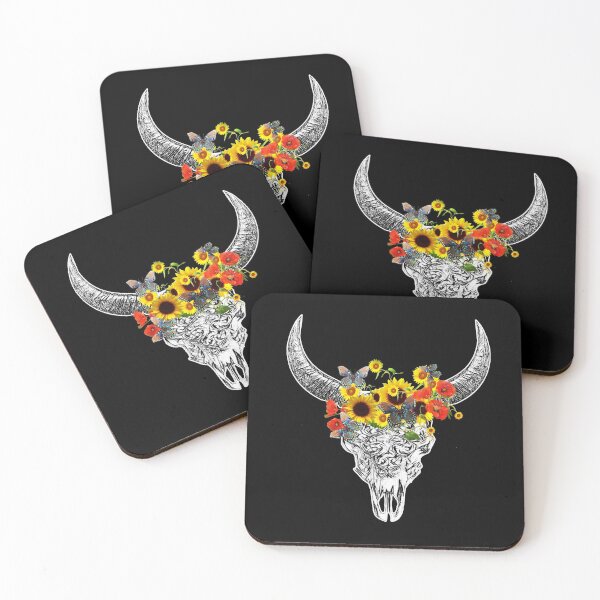 Item preview, Skull and Crown poppy and sunflowers,  cool Watercolor  designed and sold by Collagedream.