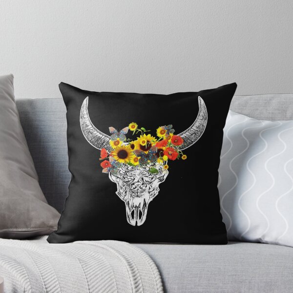 Item preview, Skull and Crown poppy and sunflowers,  cool Watercolor  designed and sold by Collagedream.