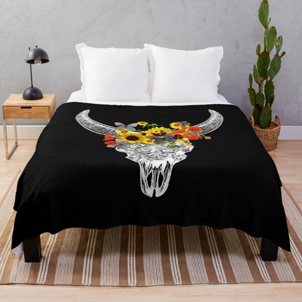 Item preview, Skull and Crown poppy and sunflowers, cool Watercolor designed and sold by Collagedream.