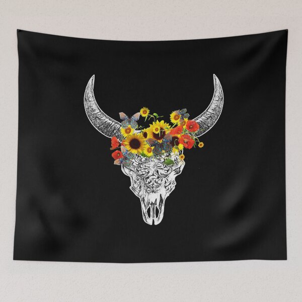 Item preview, Skull and Crown poppy and sunflowers,  cool Watercolor  designed and sold by Collagedream.