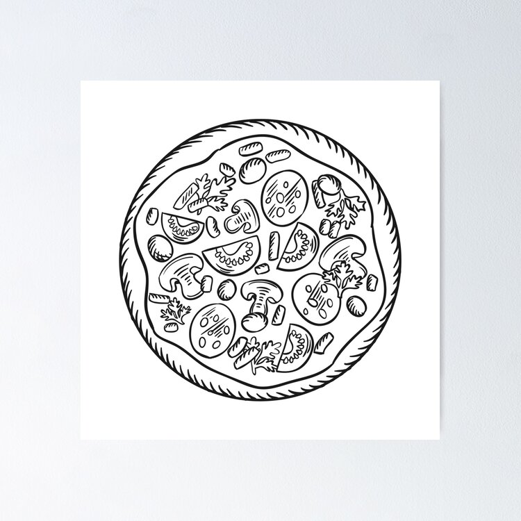 Adorable Pizza Outline Sketch Sticker