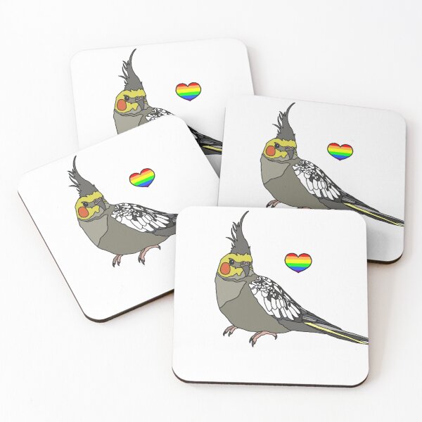 Item preview, LGBT+ Rainbow Heart Cockatiel designed and sold by AdoraBirdArt.