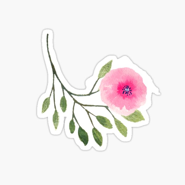 Watercolor Pink Florals with a dark Blue background Sticker