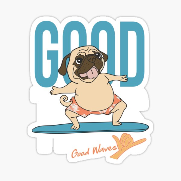 Vista previa del artículo con la obra «Pug surfista», diseñado y vendido por wazoosi.