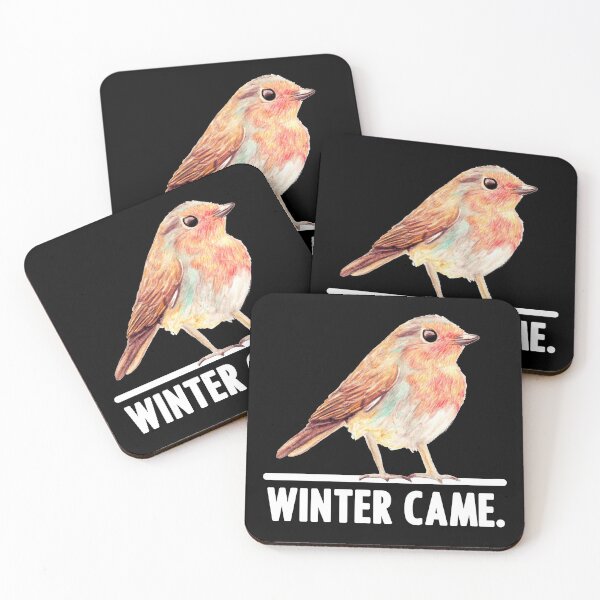Aperçu de l'œuvre Rusty the Robin - Winter Came (Texte blanc) créée et vendue par TenBurner.
