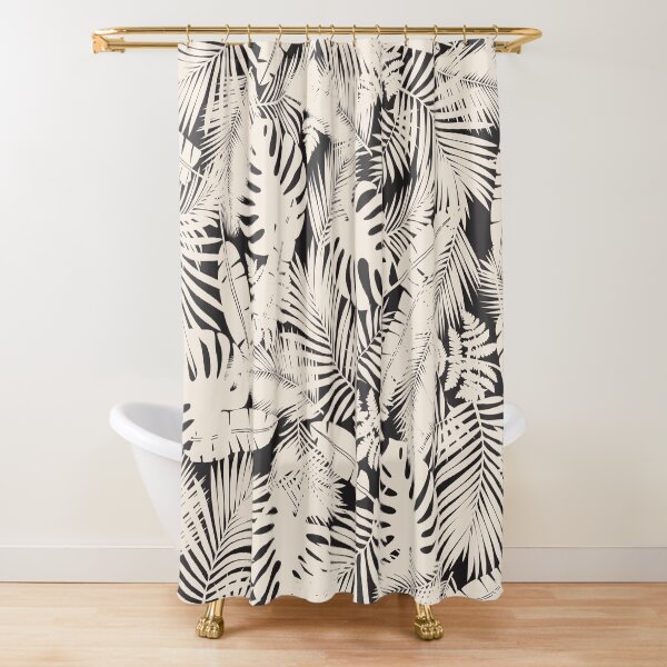 Tropical Leaves in Black and Ivory Shower Curtain