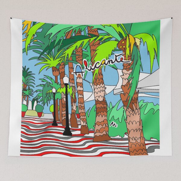 Item preview, Esplanade of Alicante with palm trees, illustration, souvenirs, travel memories, visit to Alicante in color designed and sold by Miduart.