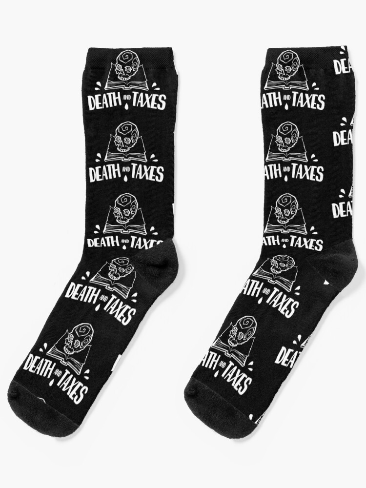Thumbnail 1 of 5, Socks, Death and Taxes, Simplistic Logo in White designed and sold by lilgreenfreaky.