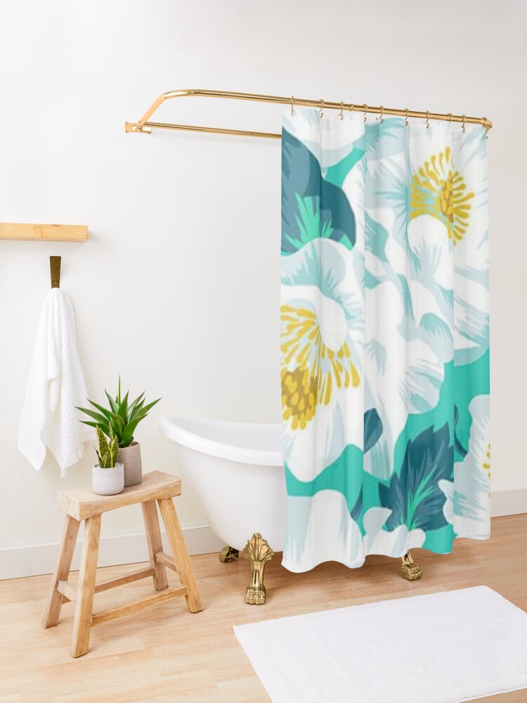 Disover Watercolor Blue and White Floral Pattern Shower Curtain
