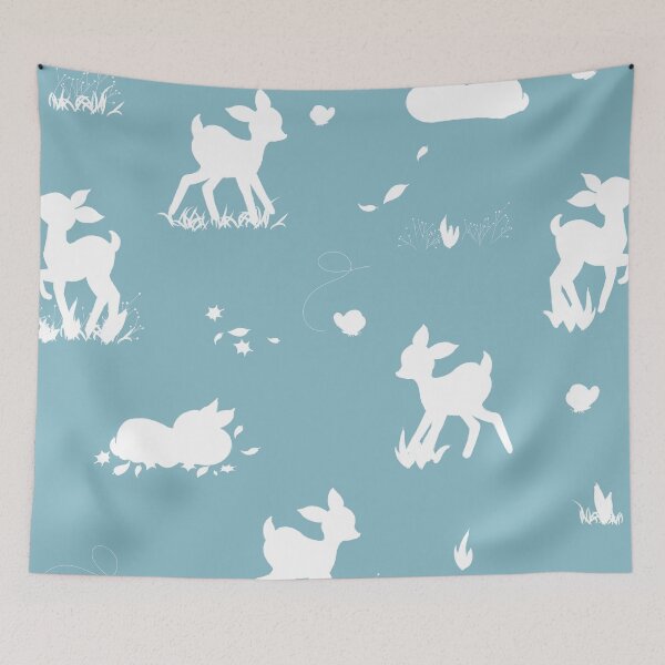 Item preview, cute little deer and butterfly silhouettes on blue sky designed and sold by studioMoSa.