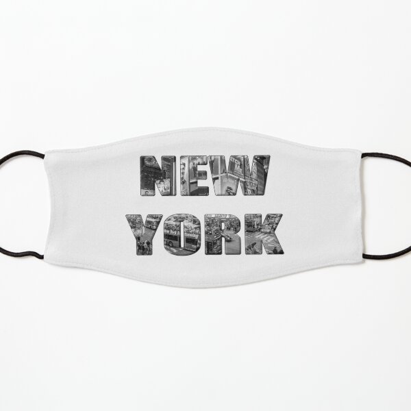 New York (b&w photo filled flat type on white) Kids Mask