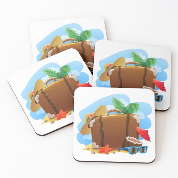 Item preview, Travel Suitcase Summer vacation, Summer Decorative, brown bag, blue sunglasses, and yellow sun hat illustration designed and sold by Halalolo.
