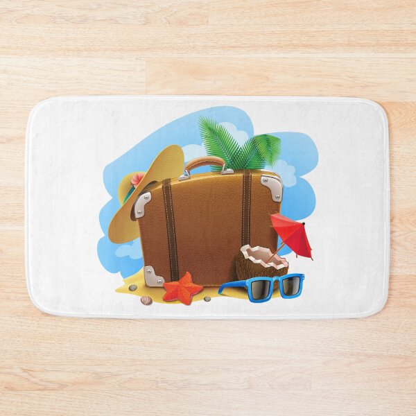 Item preview, Travel Suitcase Summer vacation, Summer Decorative, brown bag, blue sunglasses, and yellow sun hat illustration designed and sold by Halalolo.