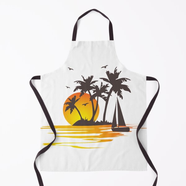 Item preview, silhouette of islet and boat during golden hour illustration, Cross-stitch Embroidery, Summer vacation theme designed and sold by Halalolo.