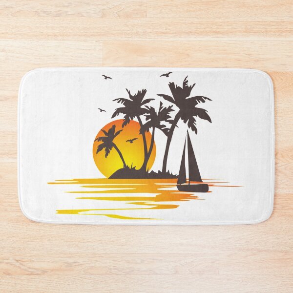 Item preview, silhouette of islet and boat during golden hour illustration, Cross-stitch Embroidery, Summer vacation theme designed and sold by Halalolo.